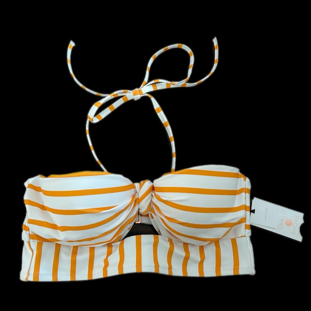 Shade & Shore Striped Orange and‎ White Bikini Top - NWT